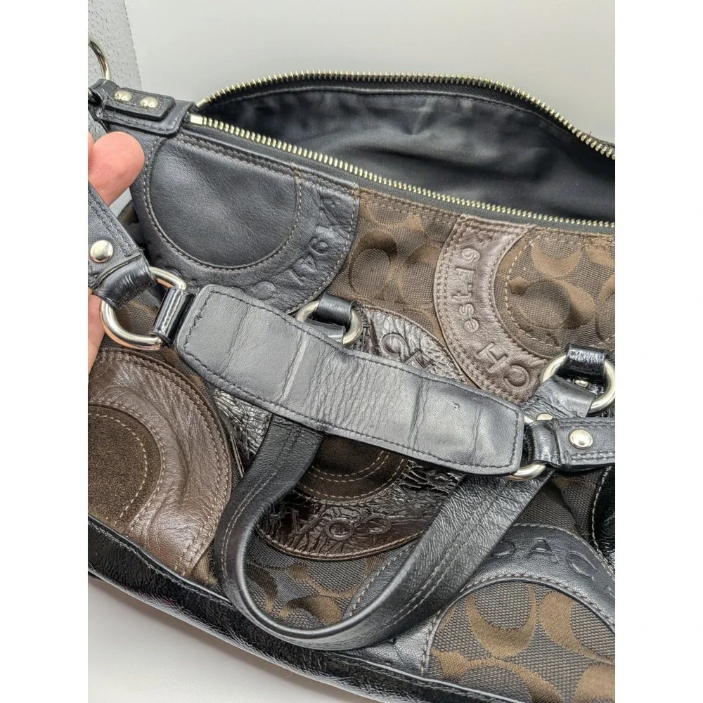 Coach Ashley Satchel Bag Chocolate Brown Patchwork Snaphead Shoulder‎ Bag F15474